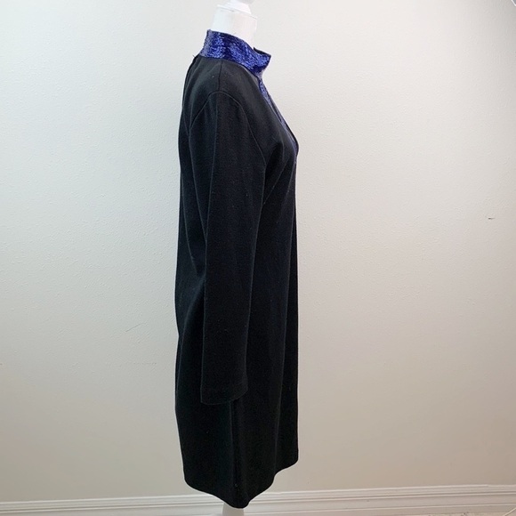 Vintage wool blend 90s beaded sheer illusion deep V neck fitted sheath dress EUC - Picture 8 of 13